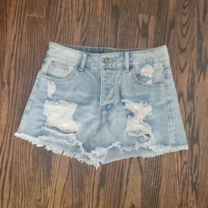 Distressed Light Blue Denim Shorts